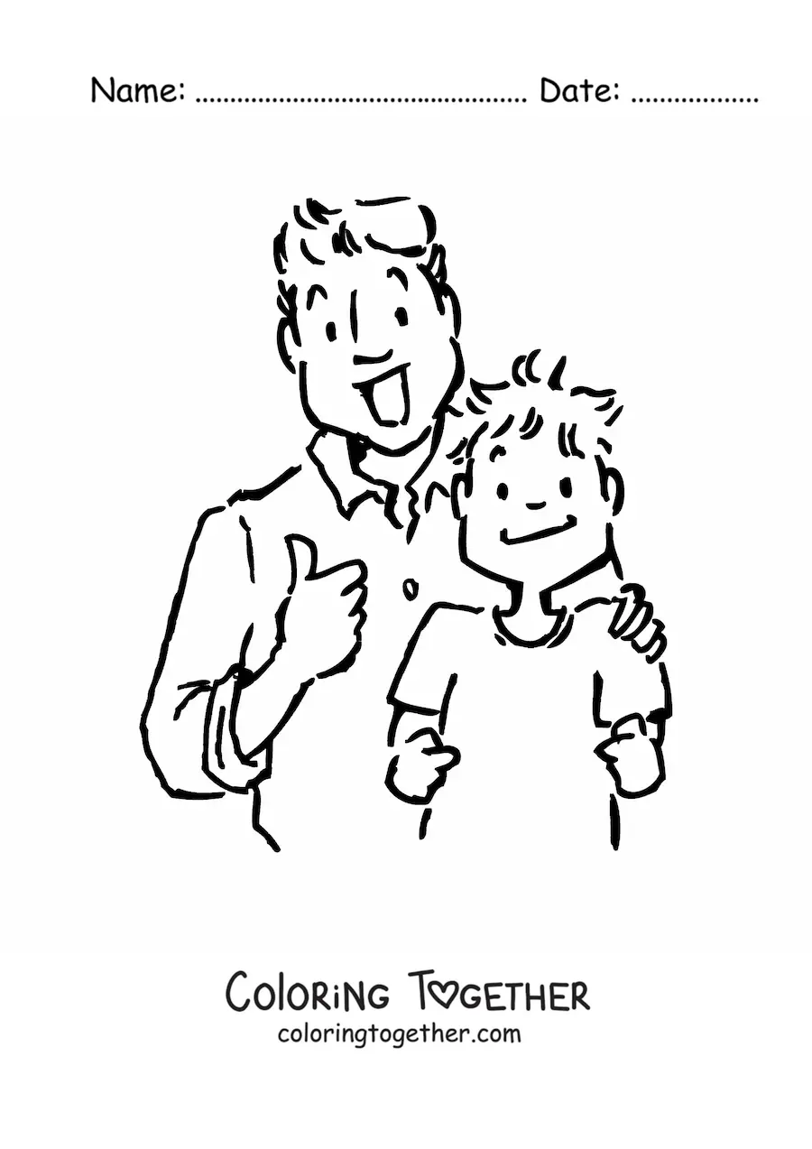 Coloring page of a father and his son