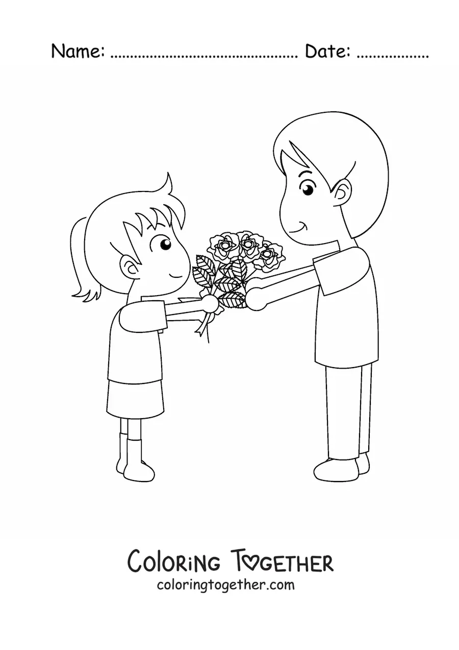 Coloring page of a girl with a Father's Day gift