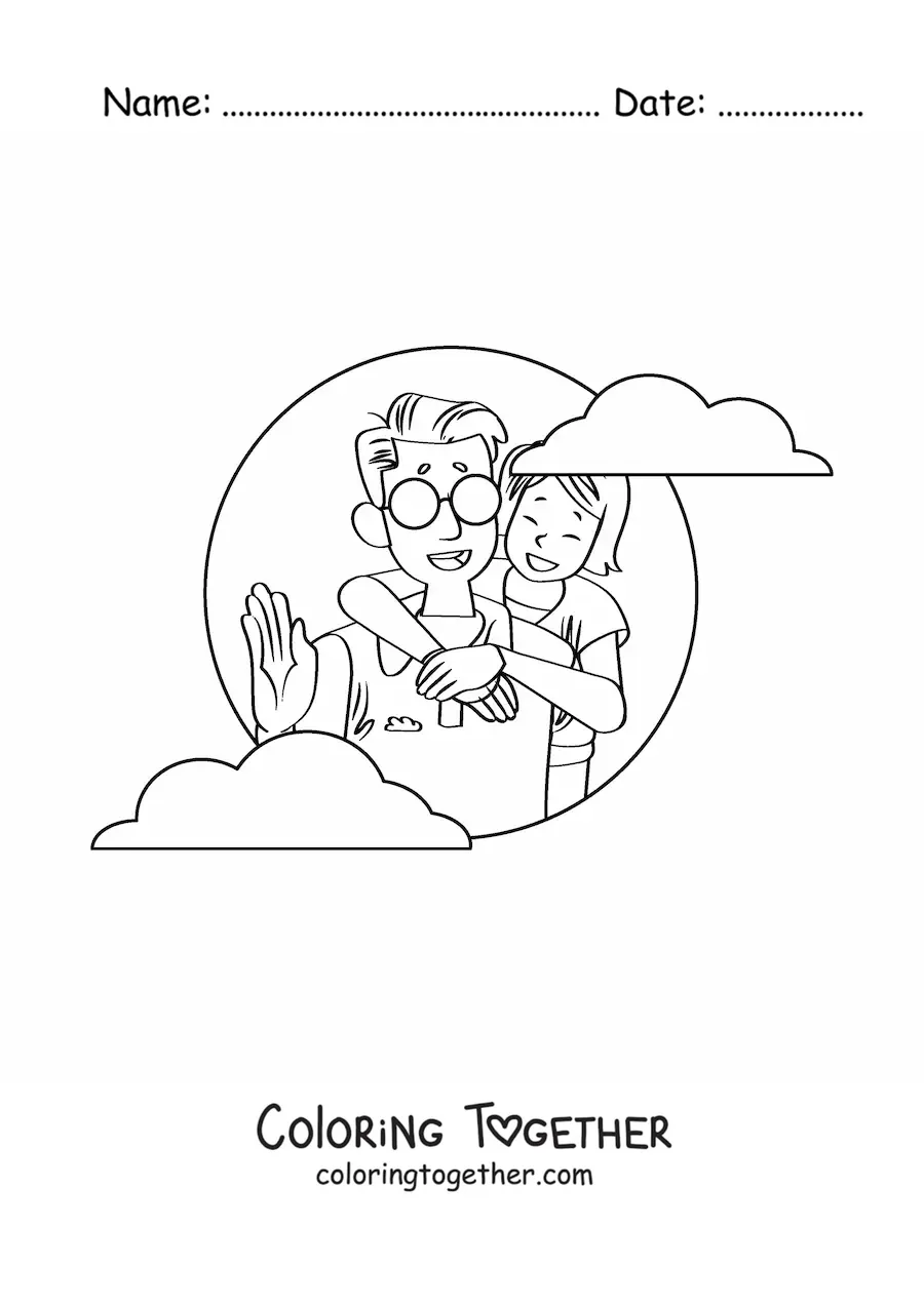 Coloring page of a girl hugging dad