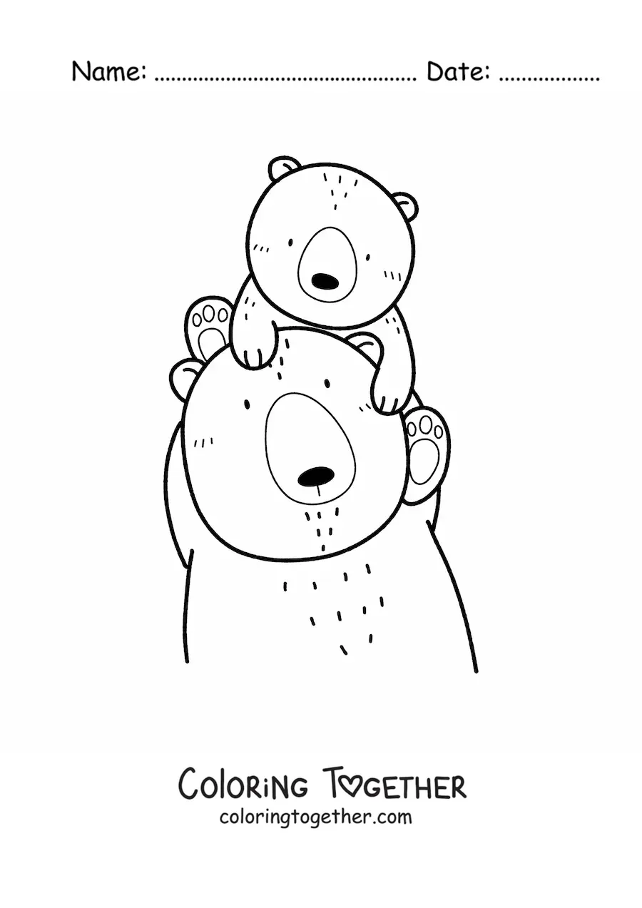 Coloring page of a daddy bear with his cub