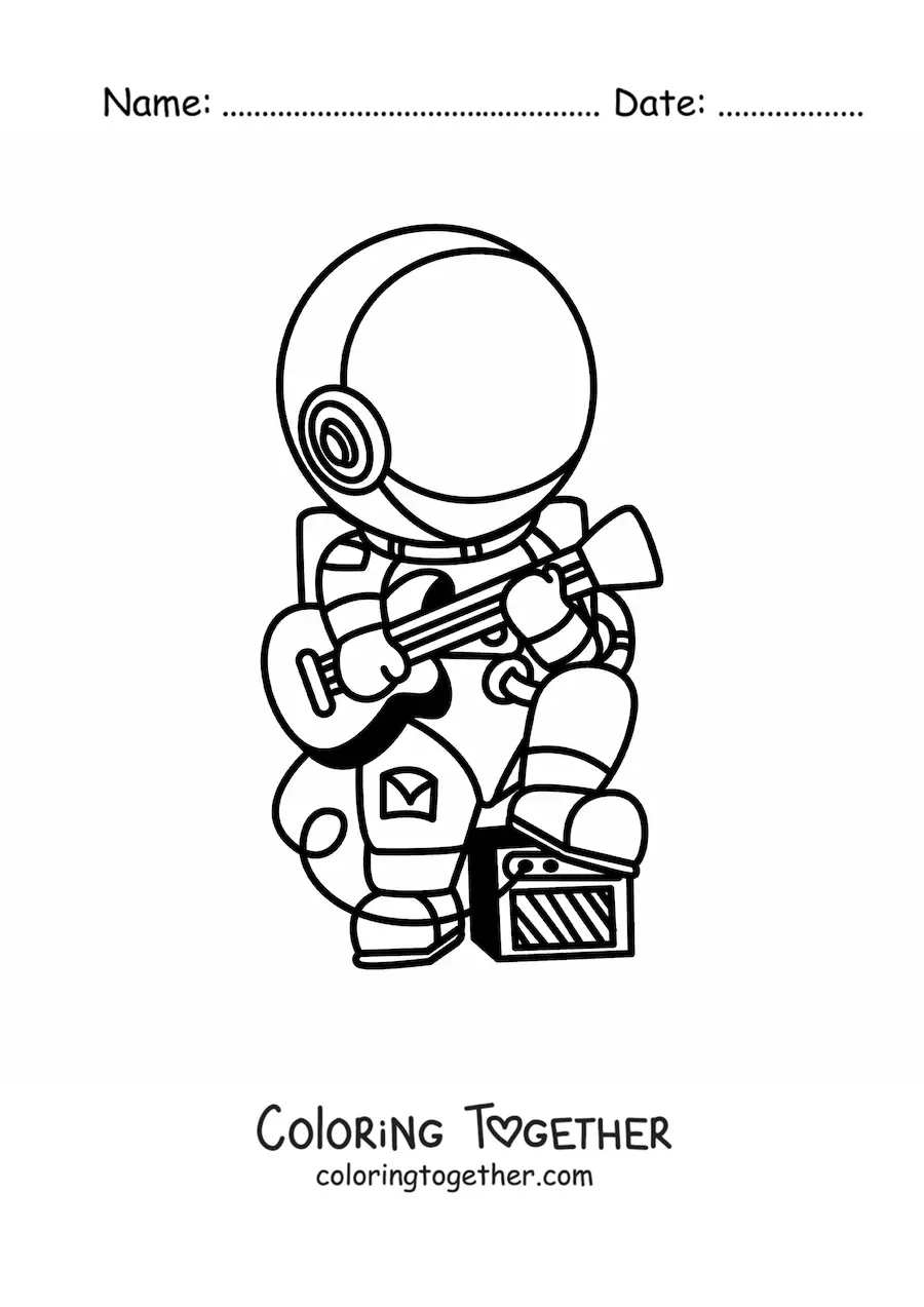 Coloring page of an astronaut playing the guitar