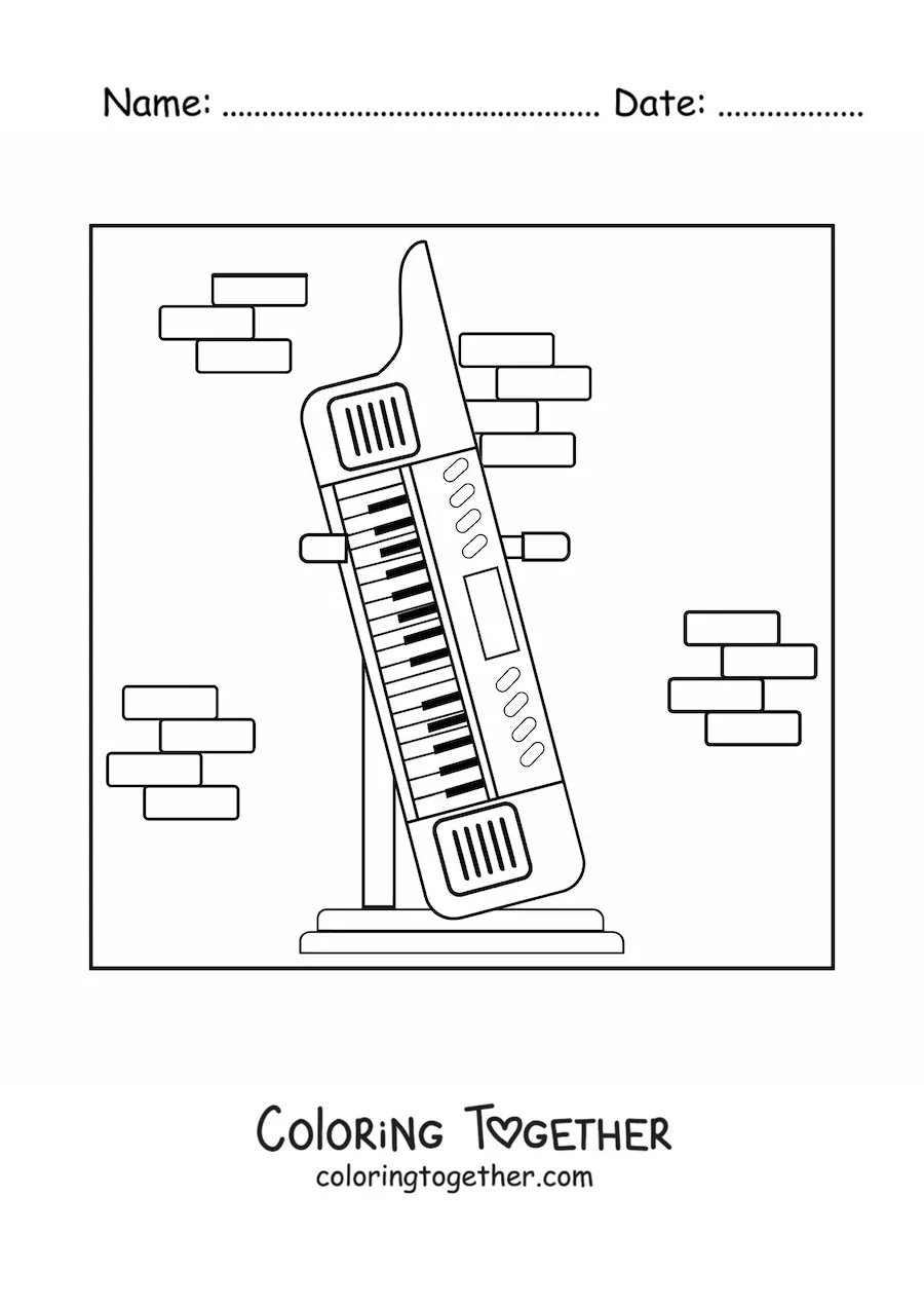 Coloring page of an electronic keyboard on its stand
