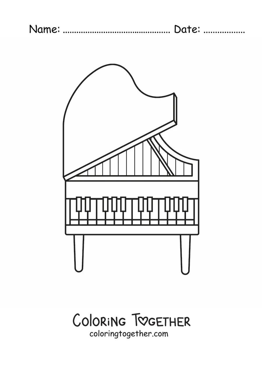 Coloring page of an open grand piano