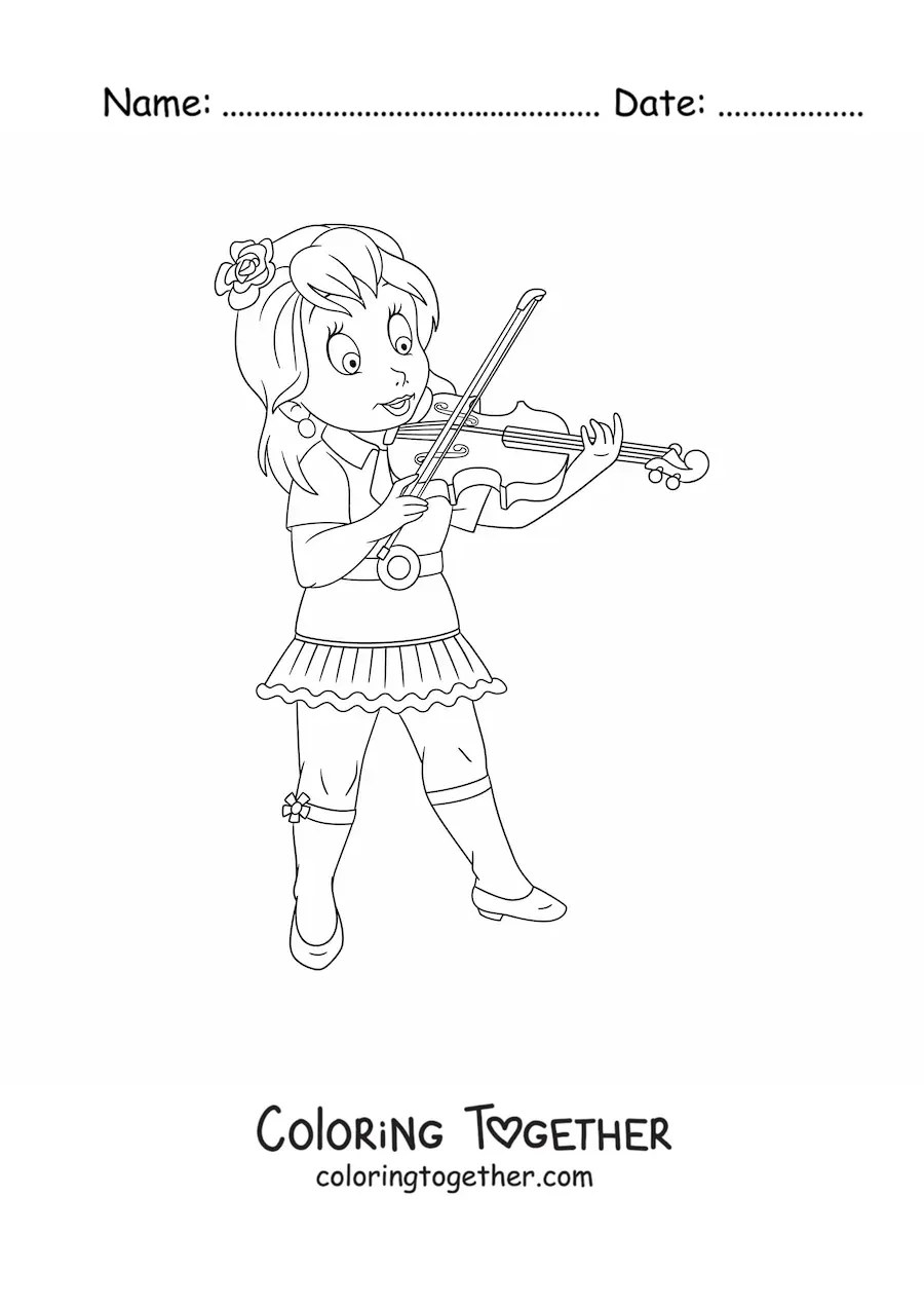 Coloring page of a girl playing the violin