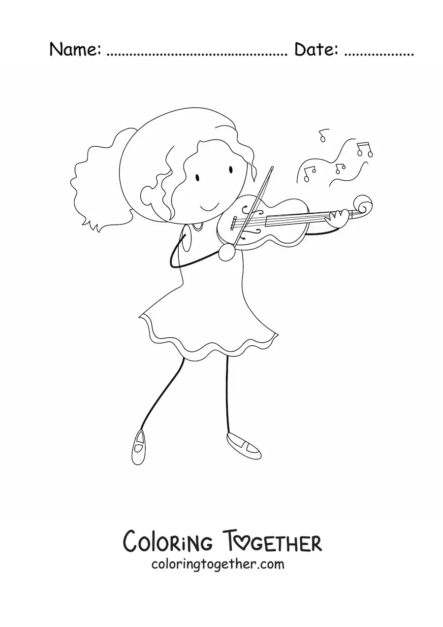 Coloring page of a girl violinist