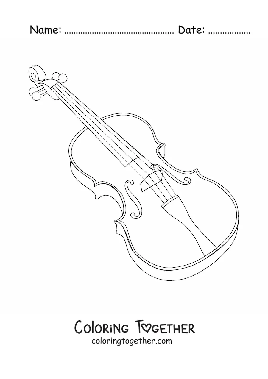 Coloring page of a realistic violin