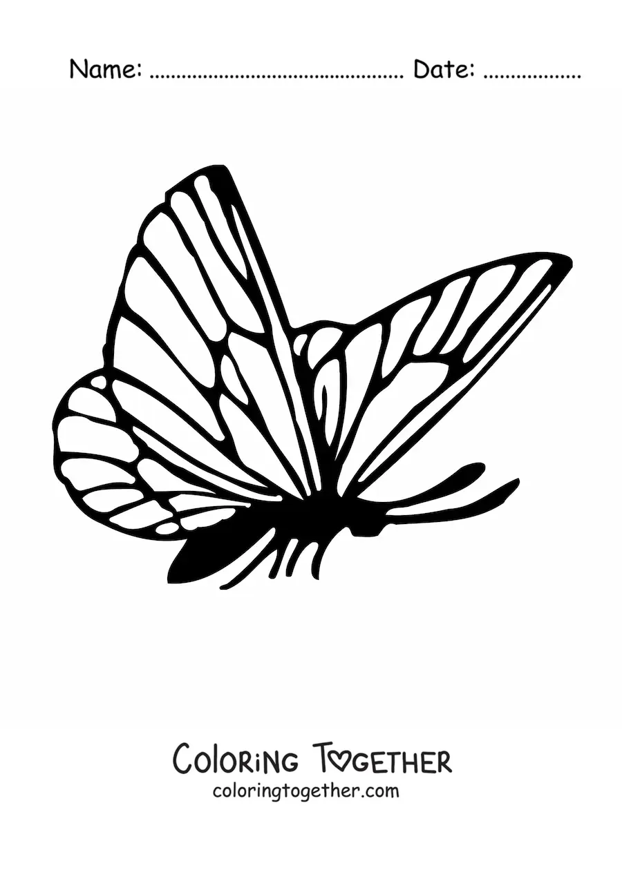 Coloring page of a butterfly in profile