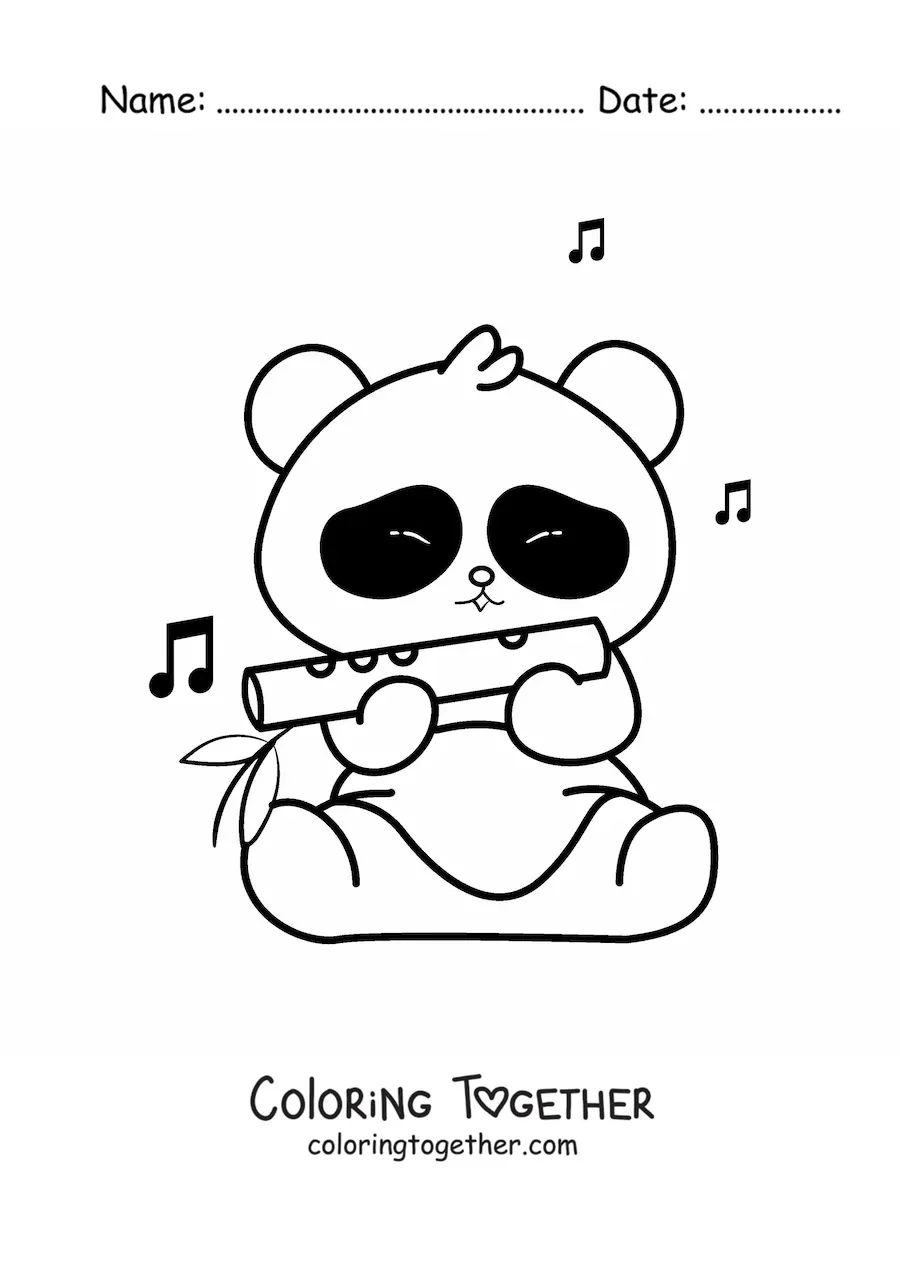 Coloring page of a cartoon bear playing the flute