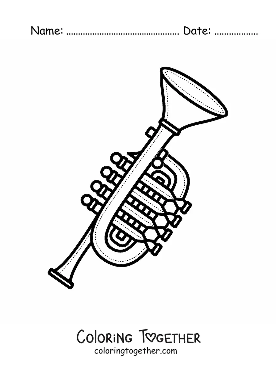 Coloring page of a trumpet with valves