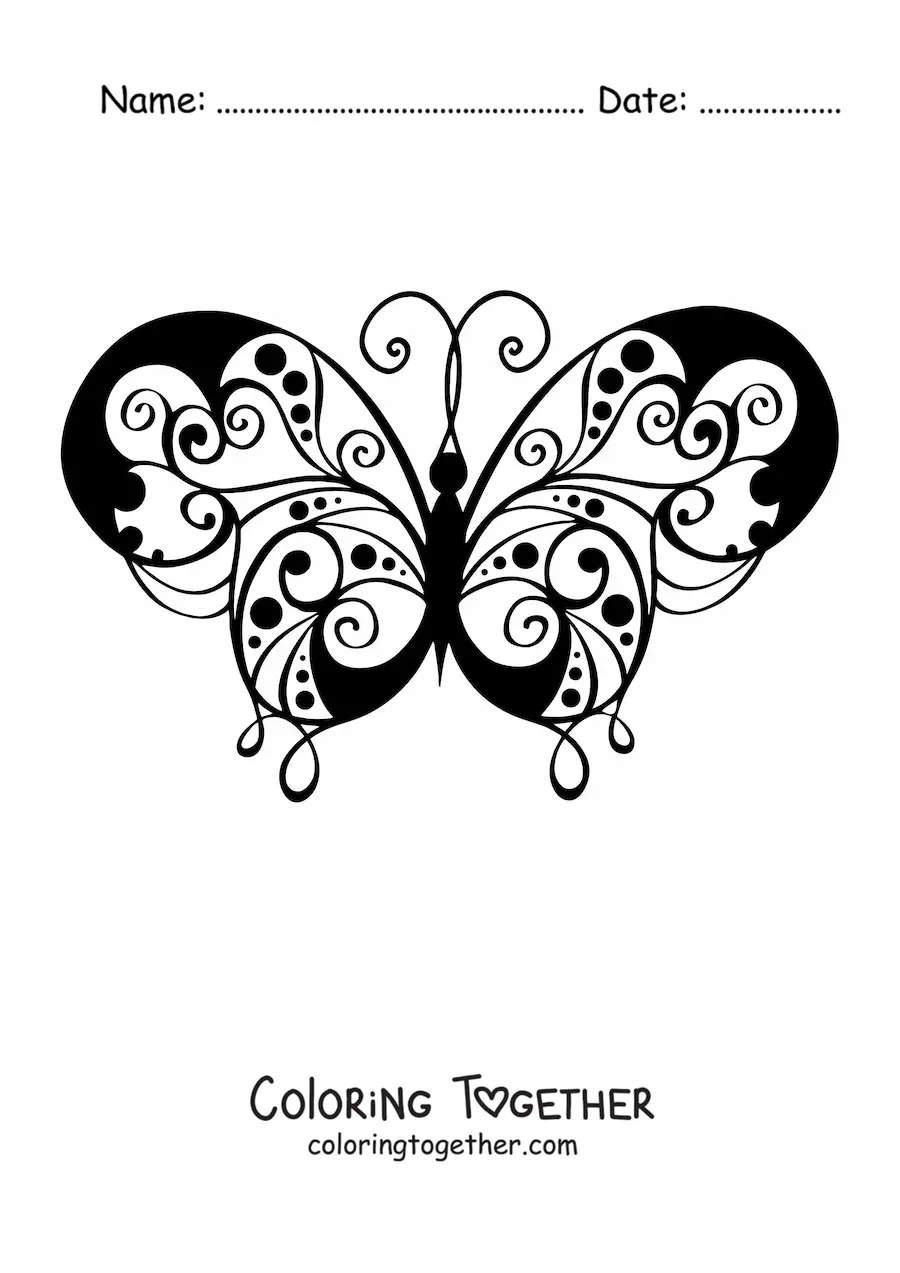Coloring page of a butterfly with patterned wings