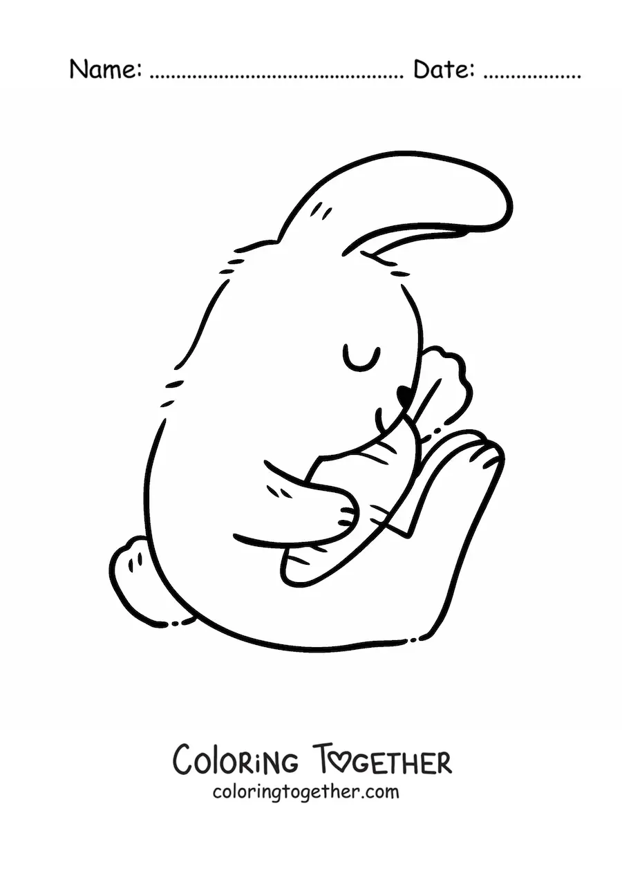 Coloring page of a big rabbit sitting and hugging a carrot