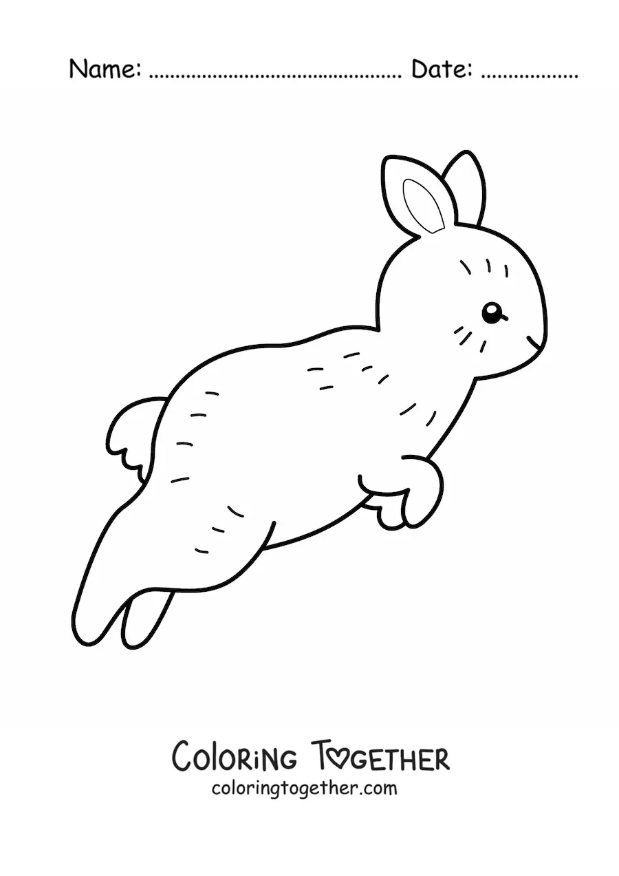 Coloring page of a cute rabbit in profile jumping
