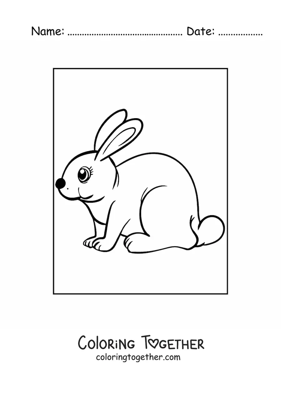 Coloring page of a rabbit sitting in profile