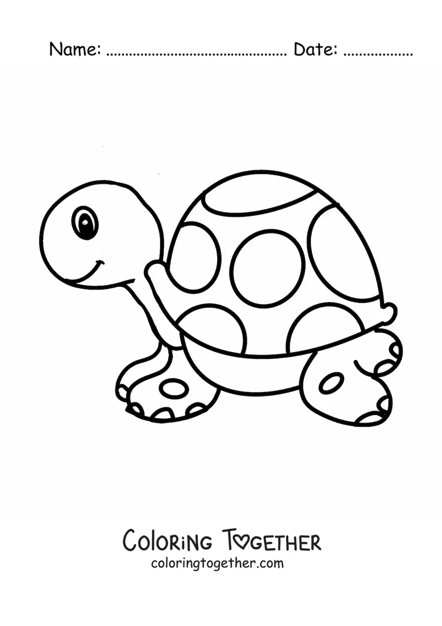 Coloring page of a big cartoon turtle in profile