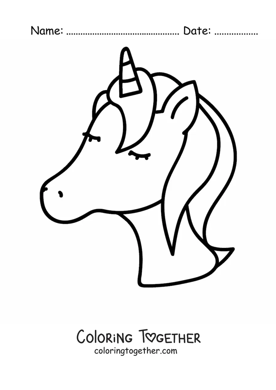 Kawaii coloring page of a unicorn's head