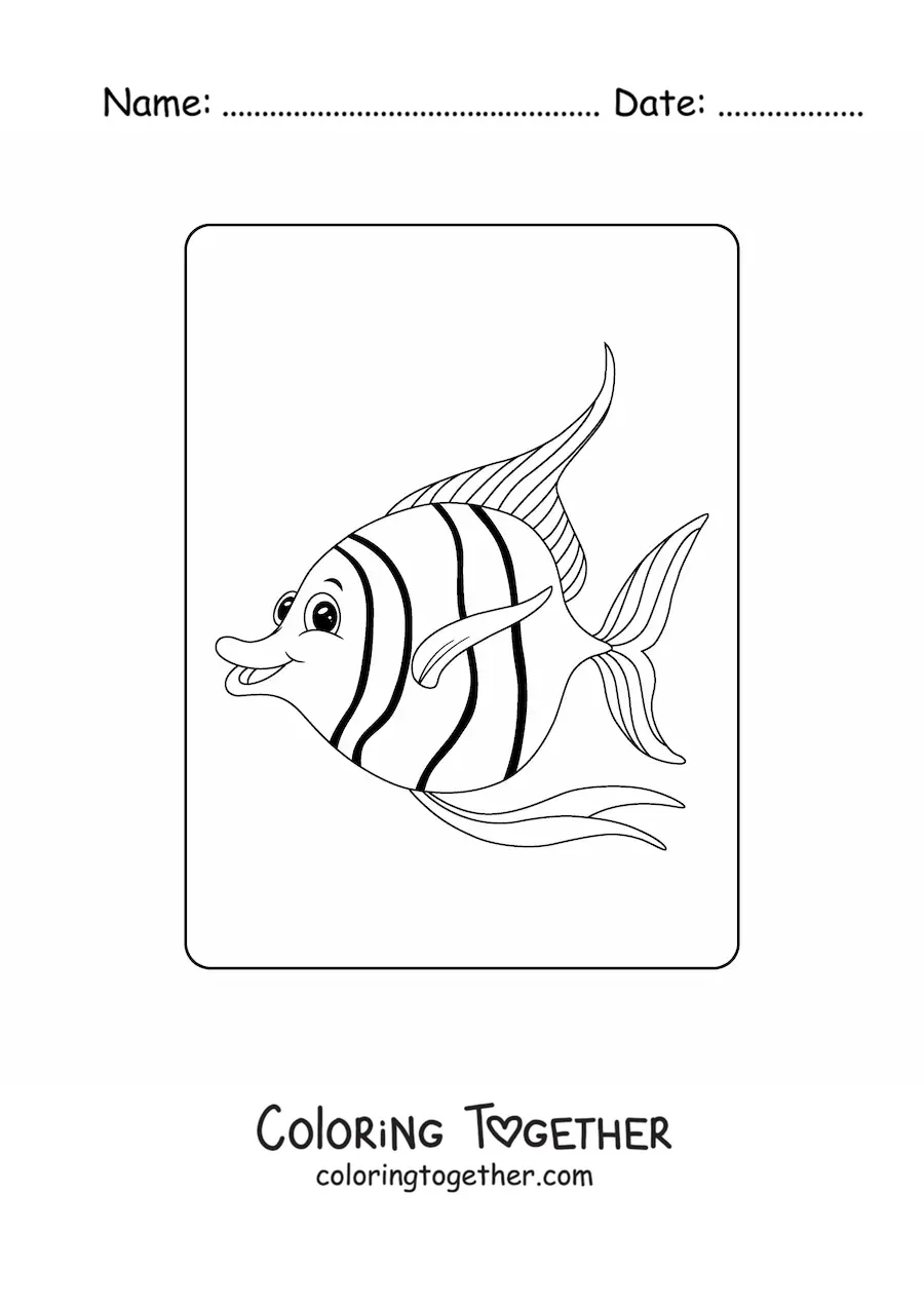 Coloring page of a happy cartoon angelfish