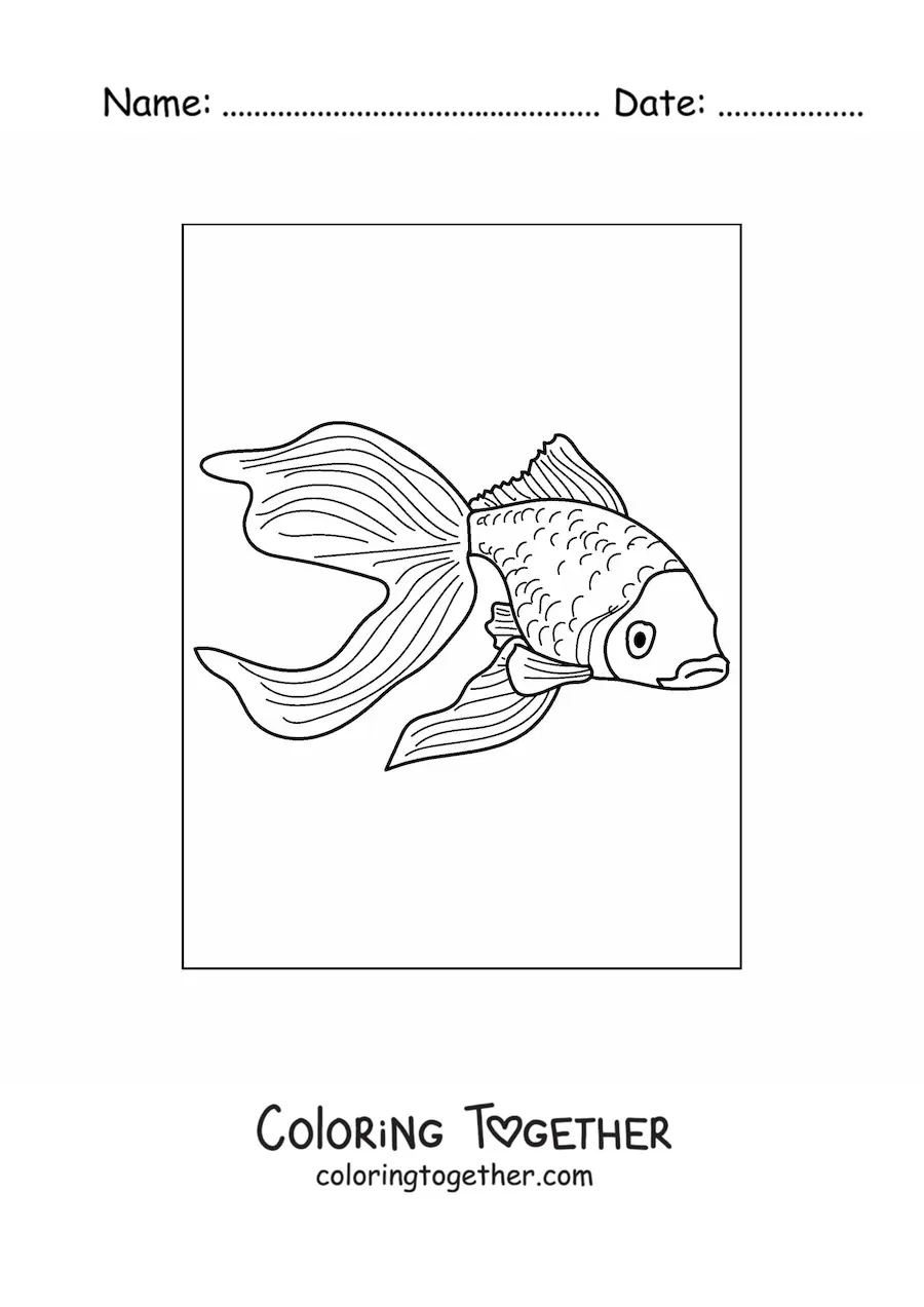 Coloring page of a realistic goldfish swimming