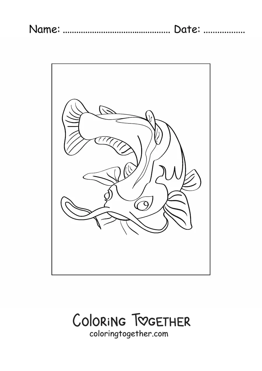Coloring page of a catfish swimming