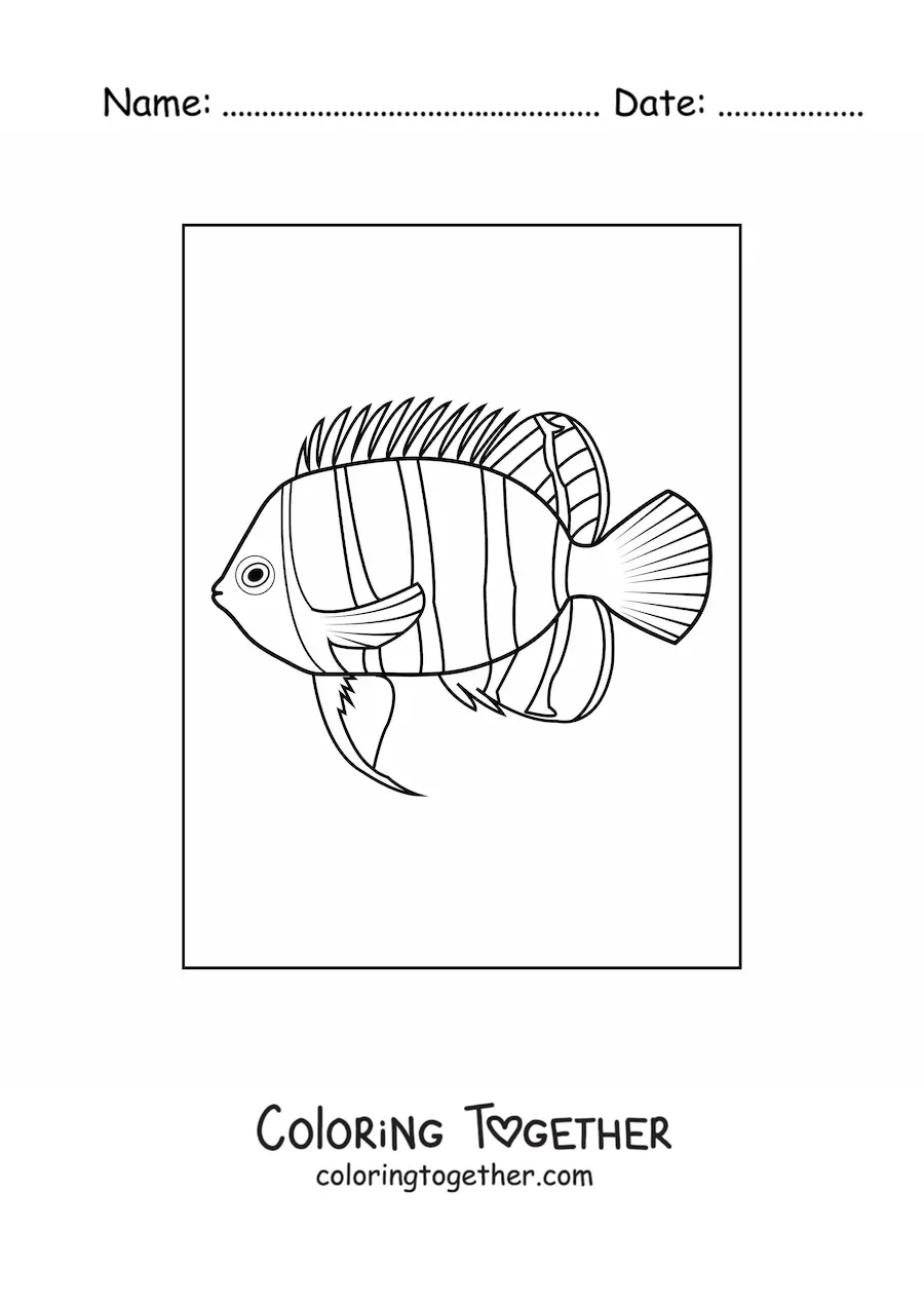 Coloring page of a fish with vertical lines on its body