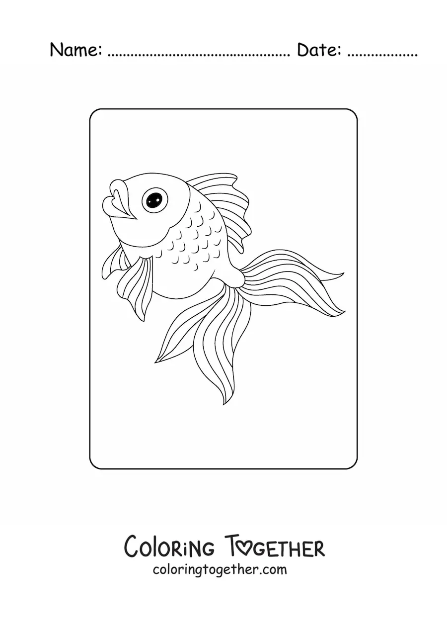 Coloring page of a goldfish with sparkly eyes
