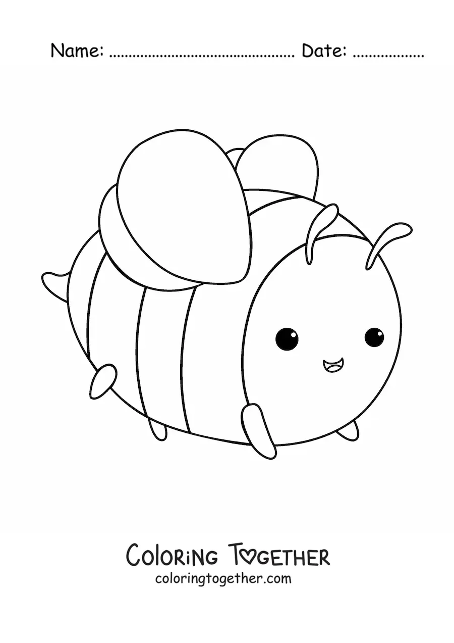 Coloring page of a round kawaii bee with little legs smiling