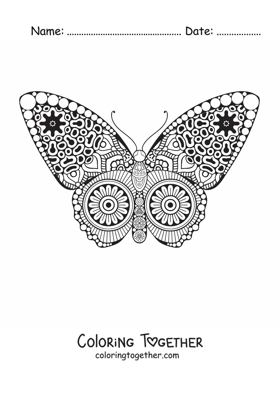 Coloring page of a mandala with a butterfly design