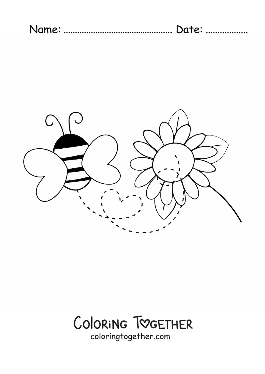 Coloring page of a bee flying away from a flower