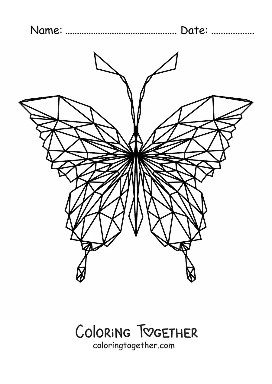 Coloring page of a butterfly with geometric shapes