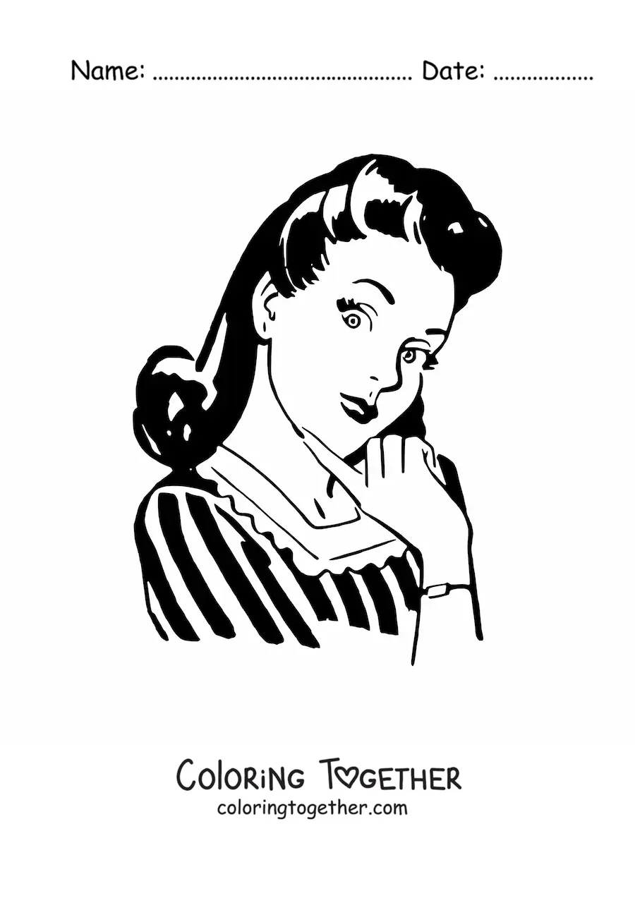Coloring page of a retro-style girl