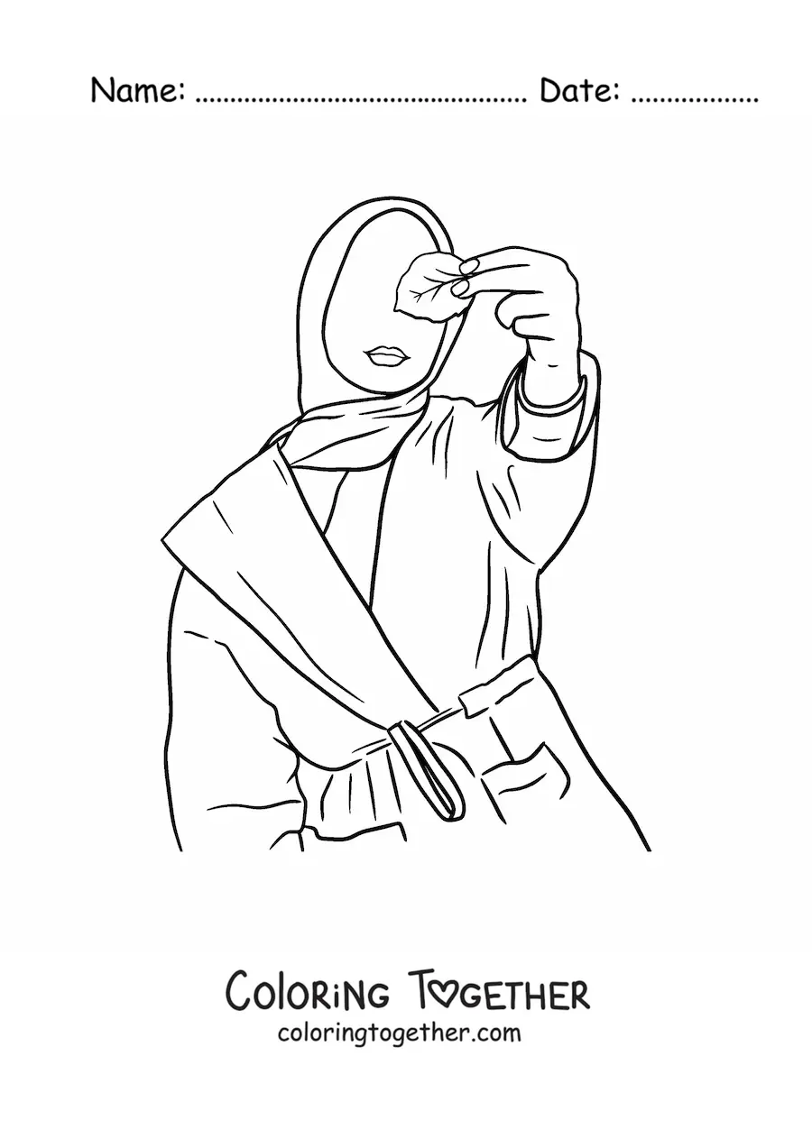 Coloring page of a Muslim woman wearing a hijab