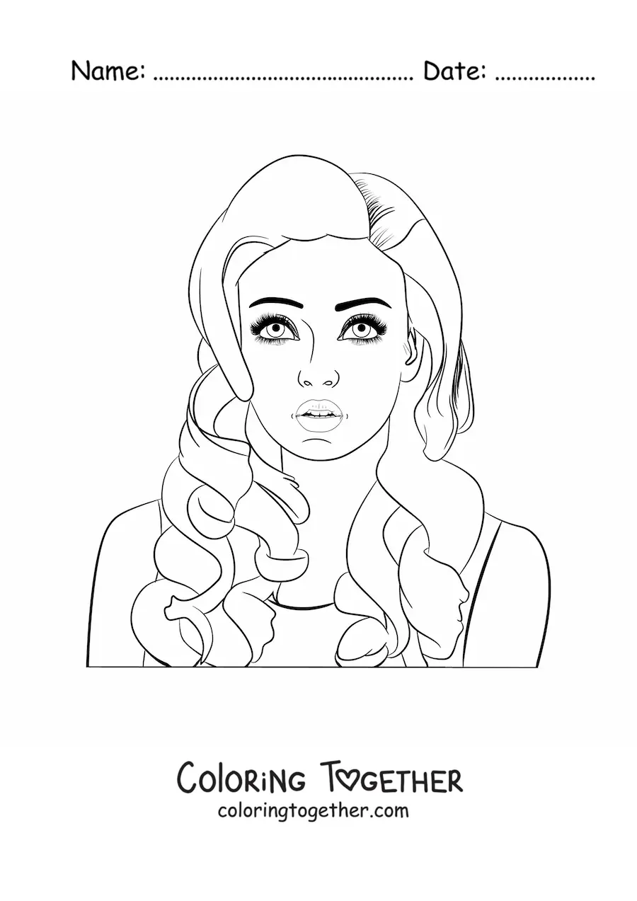 Coloring page of a realistic-style young woman's face