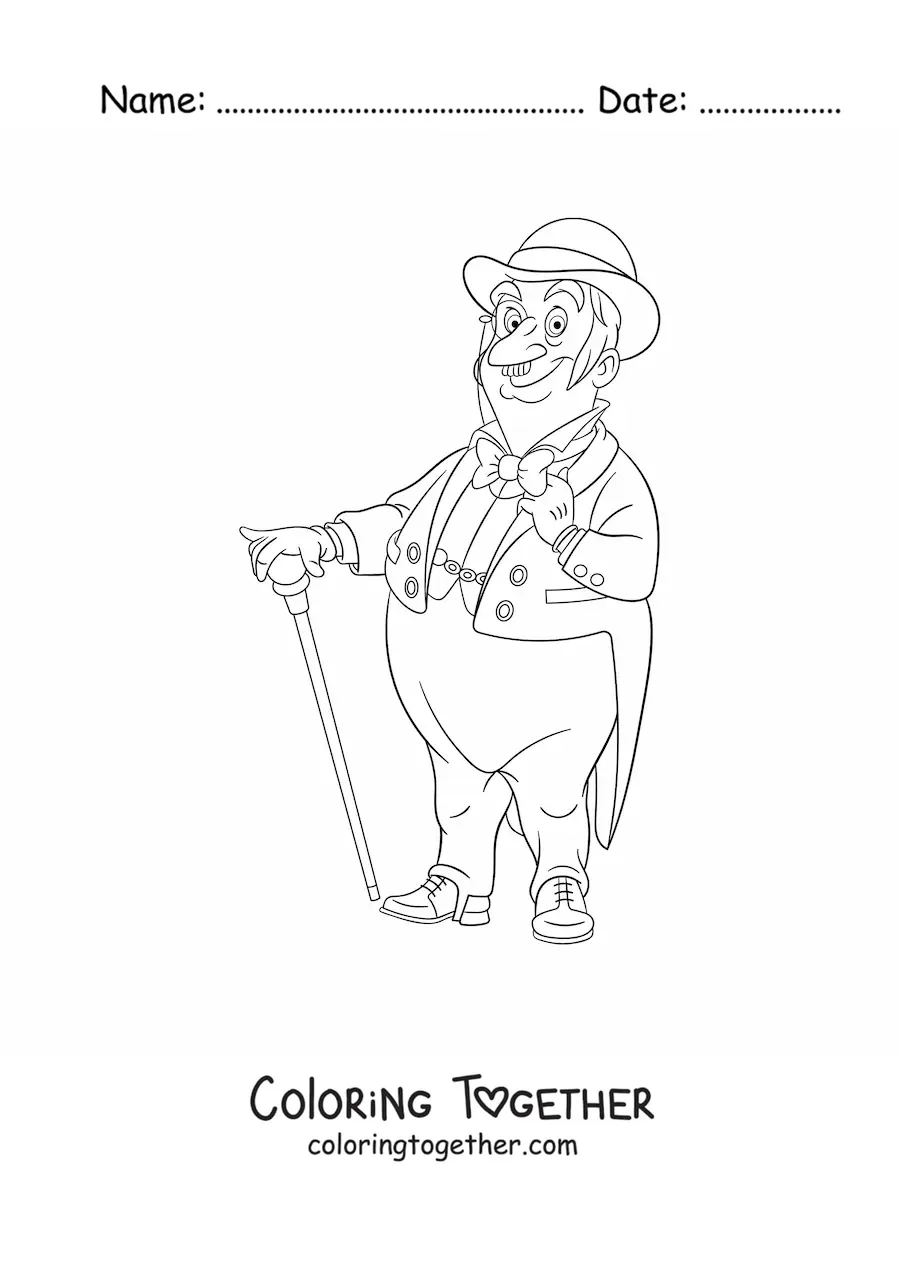 Coloring page of a cartoon of a vintage gentleman