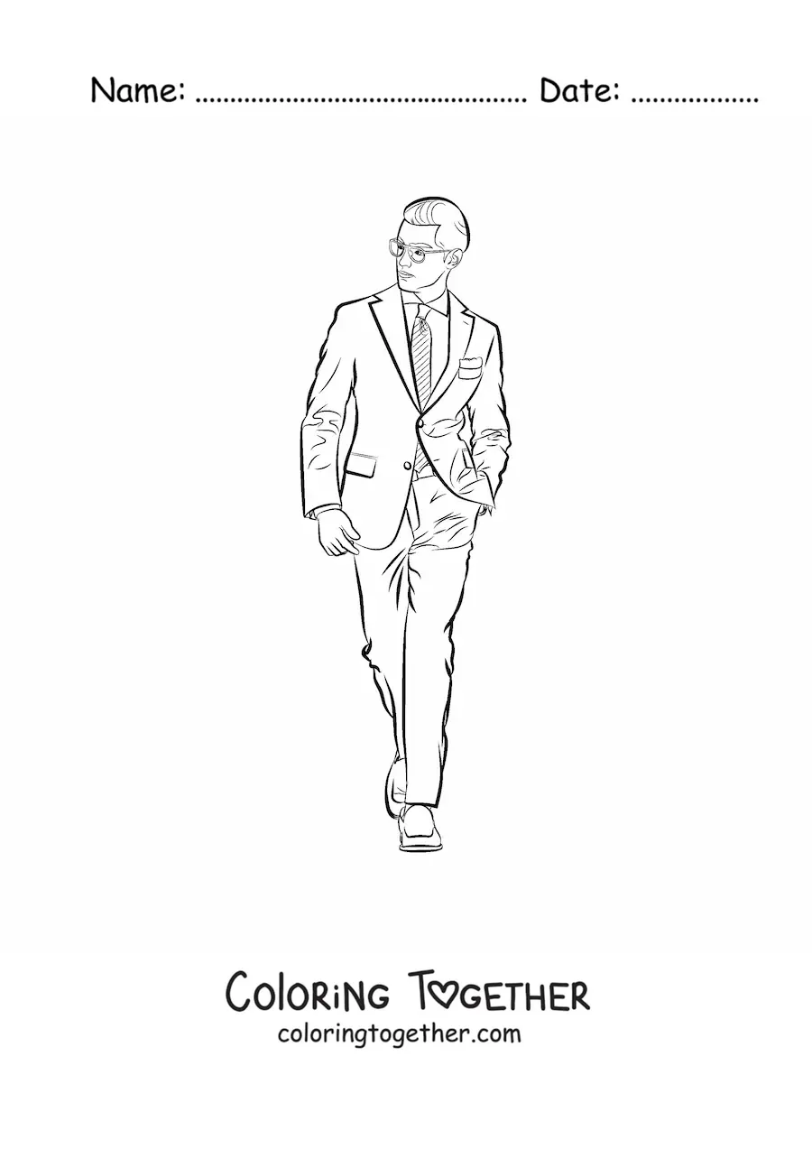 Coloring page of a businessman wearing a suit