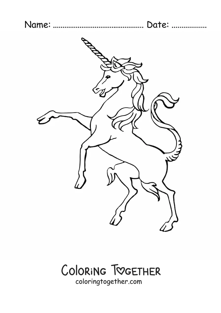 Coloring page of a unicorn on two legs