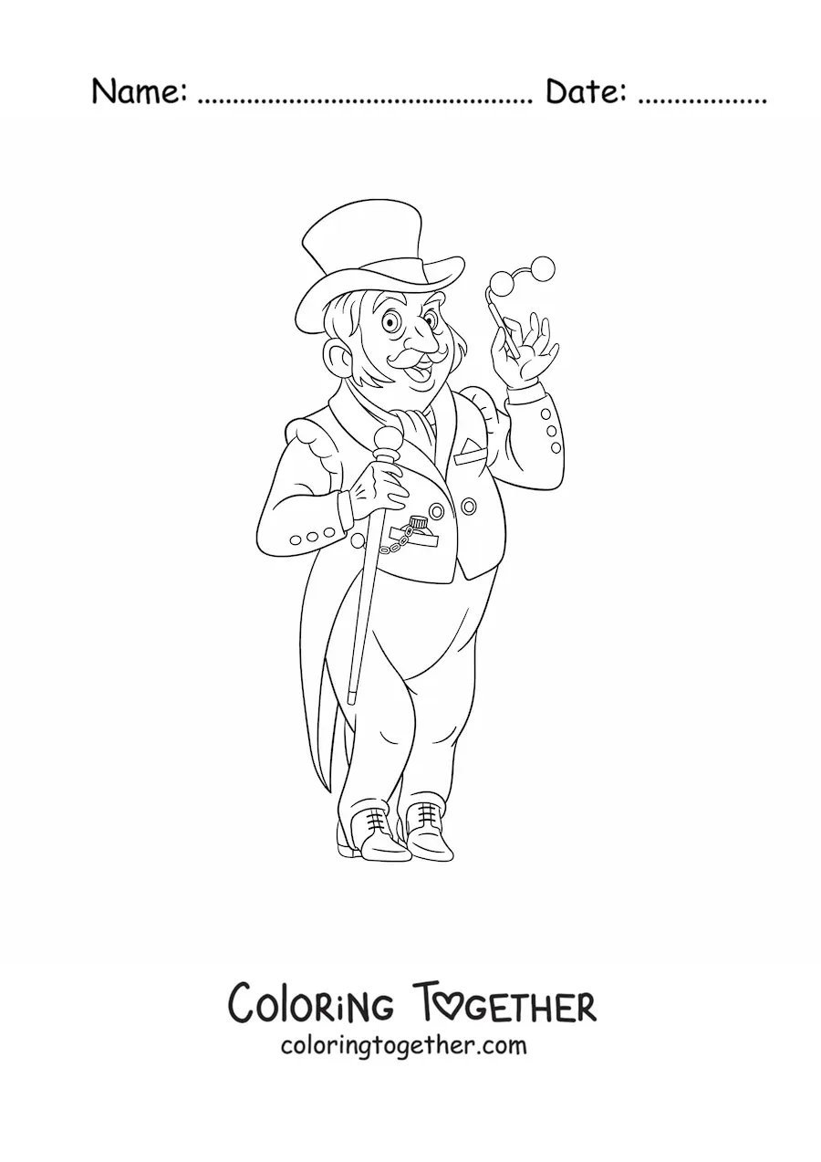 Coloring page of an elegant vintage gentleman with a top hat