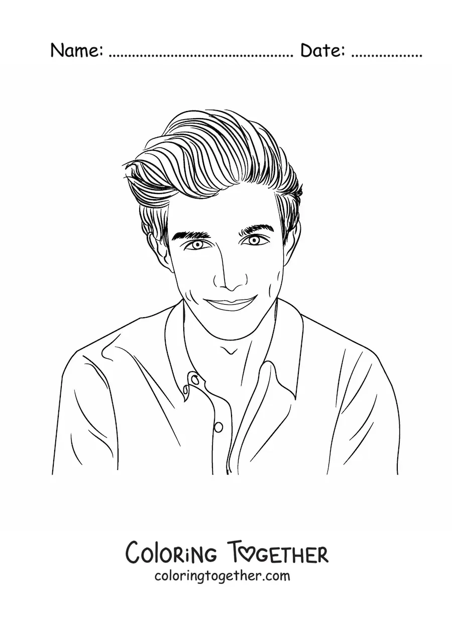 Coloring page of the face of a handsome young man in realistic style