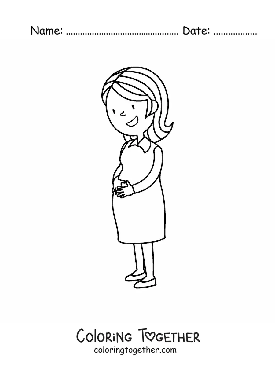 Coloring page of a happy pregnant woman