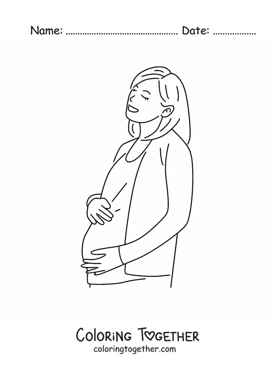 Coloring page of a woman in late pregnancy