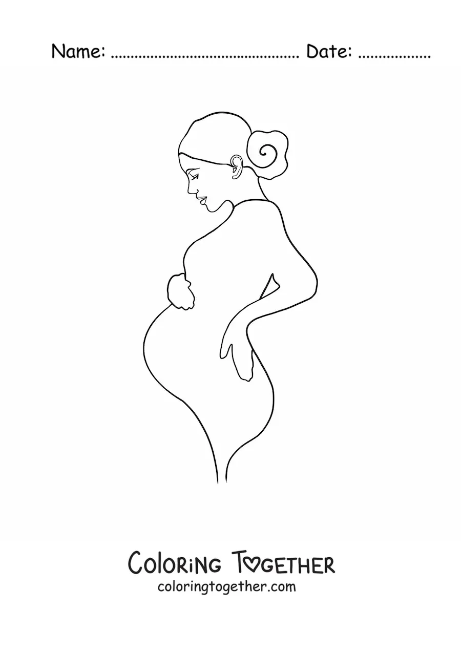 Coloring page of the side-profile silhouette of a pregnant woman
