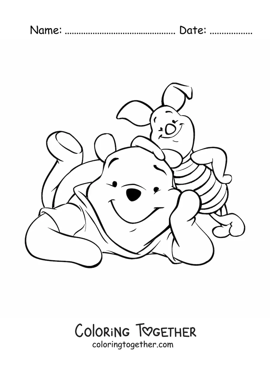 Coloring page of a smiling Pooh next to Piglet