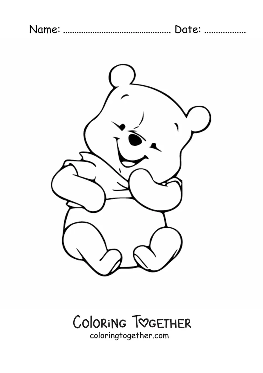 Coloring page of a smiling baby Winnie the Pooh