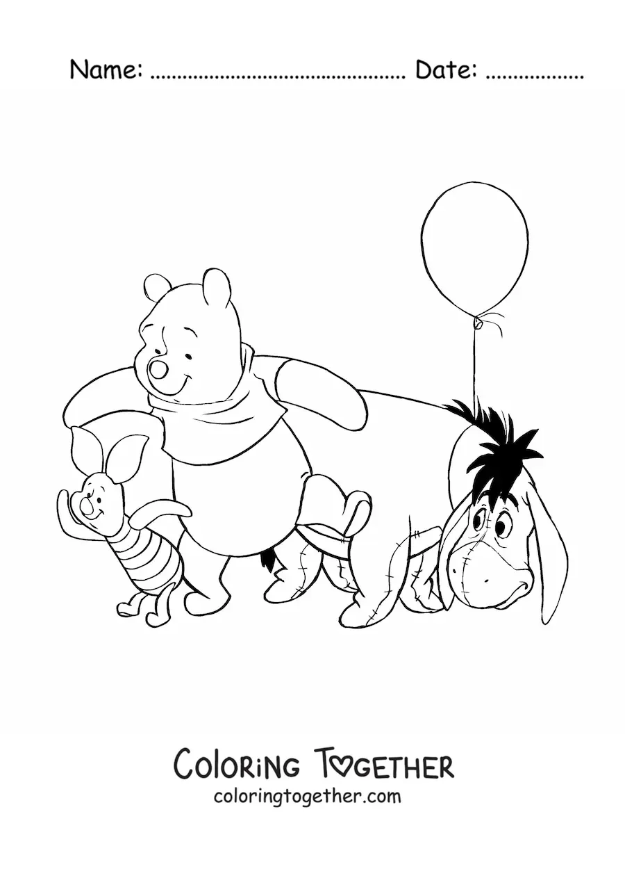 Coloring page of Pooh with Eeyore and Piglet