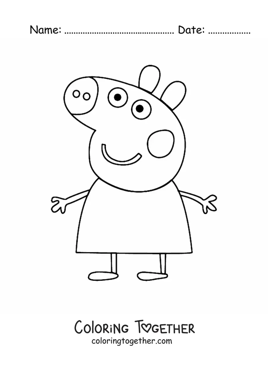 Coloring page of a smiling Peppa Pig