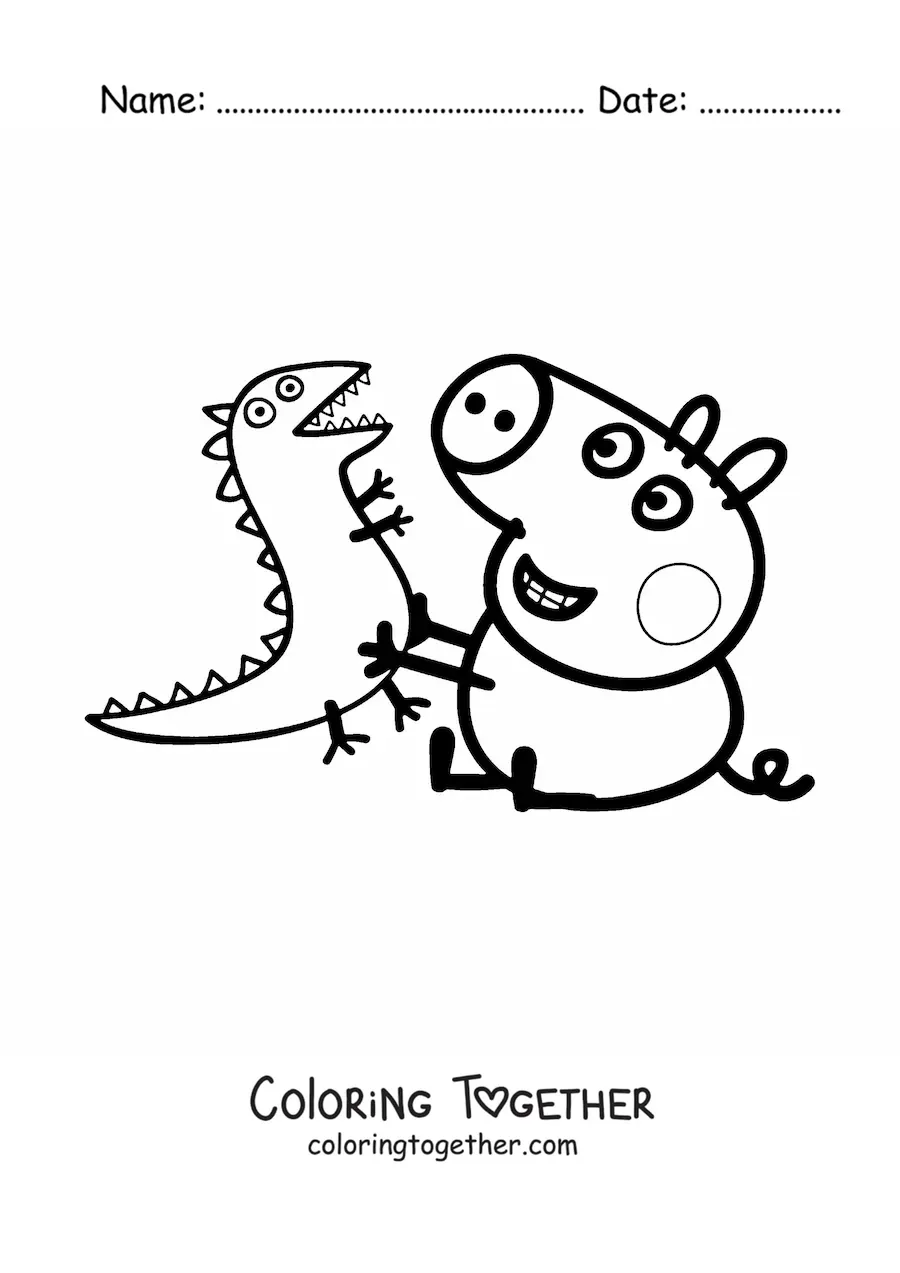 Coloring page of George playing with Mr. Dinosaur