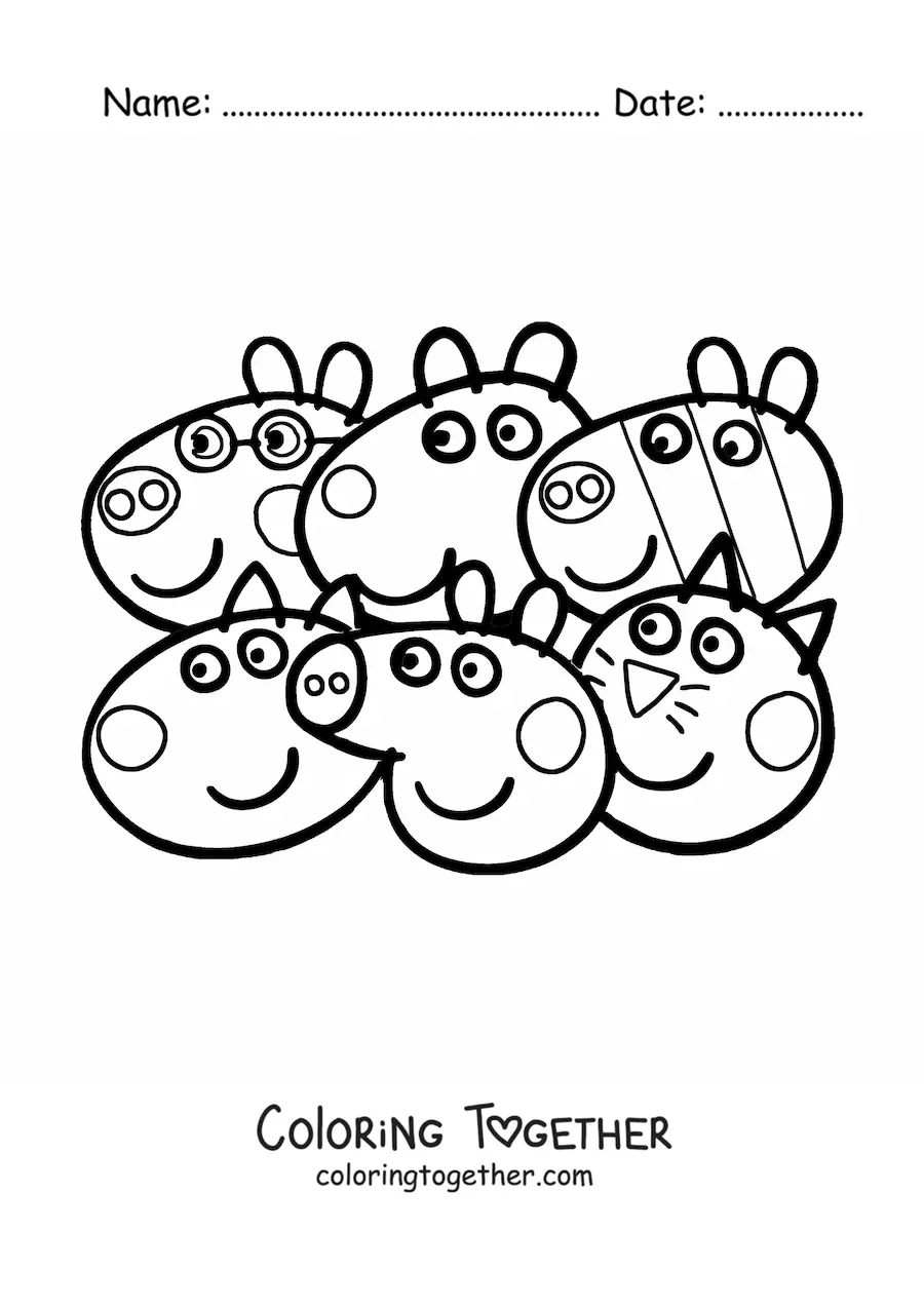 Coloring page of the faces of Peppa's friends