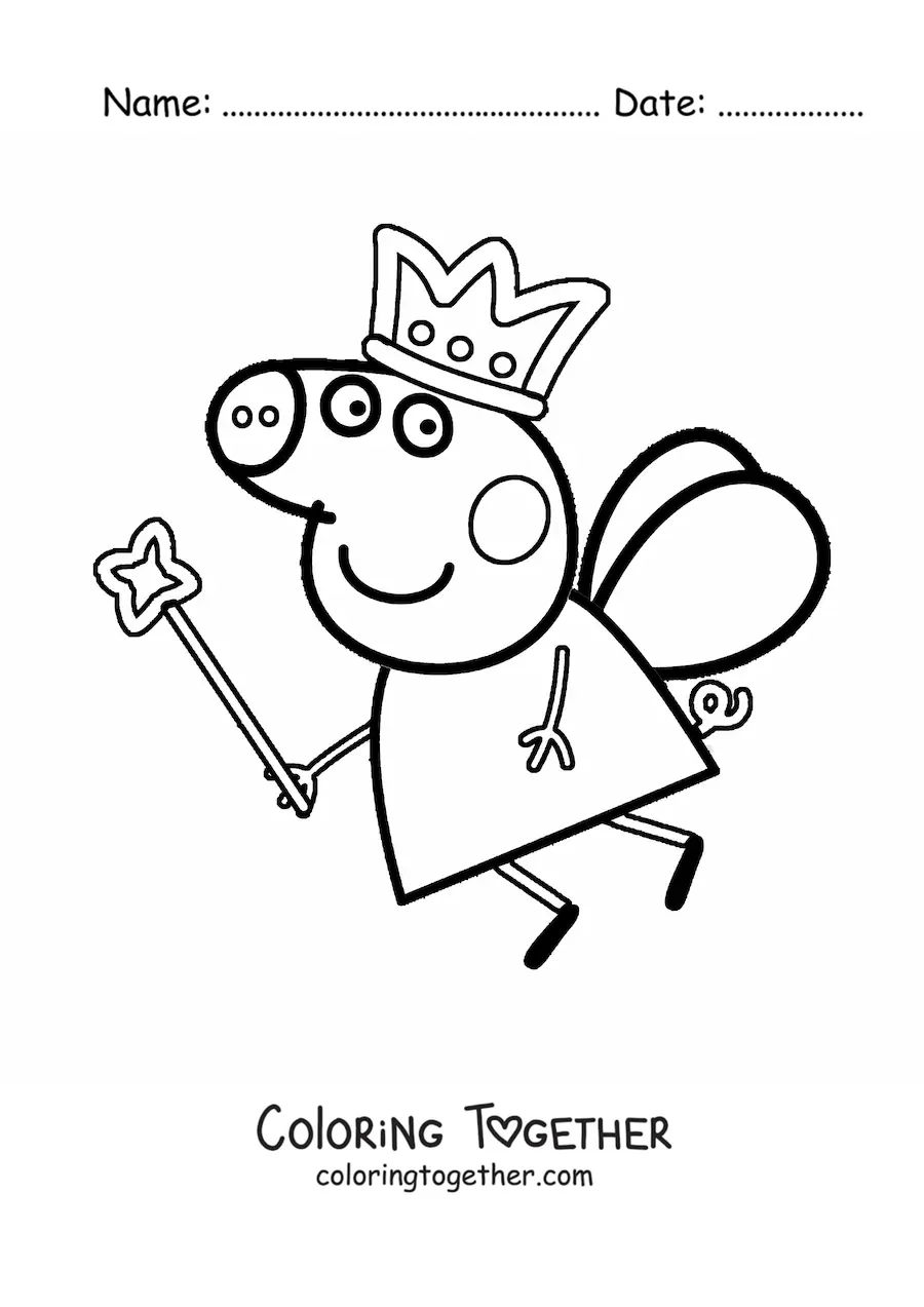 Coloring page of Peppa dressed as a fairy