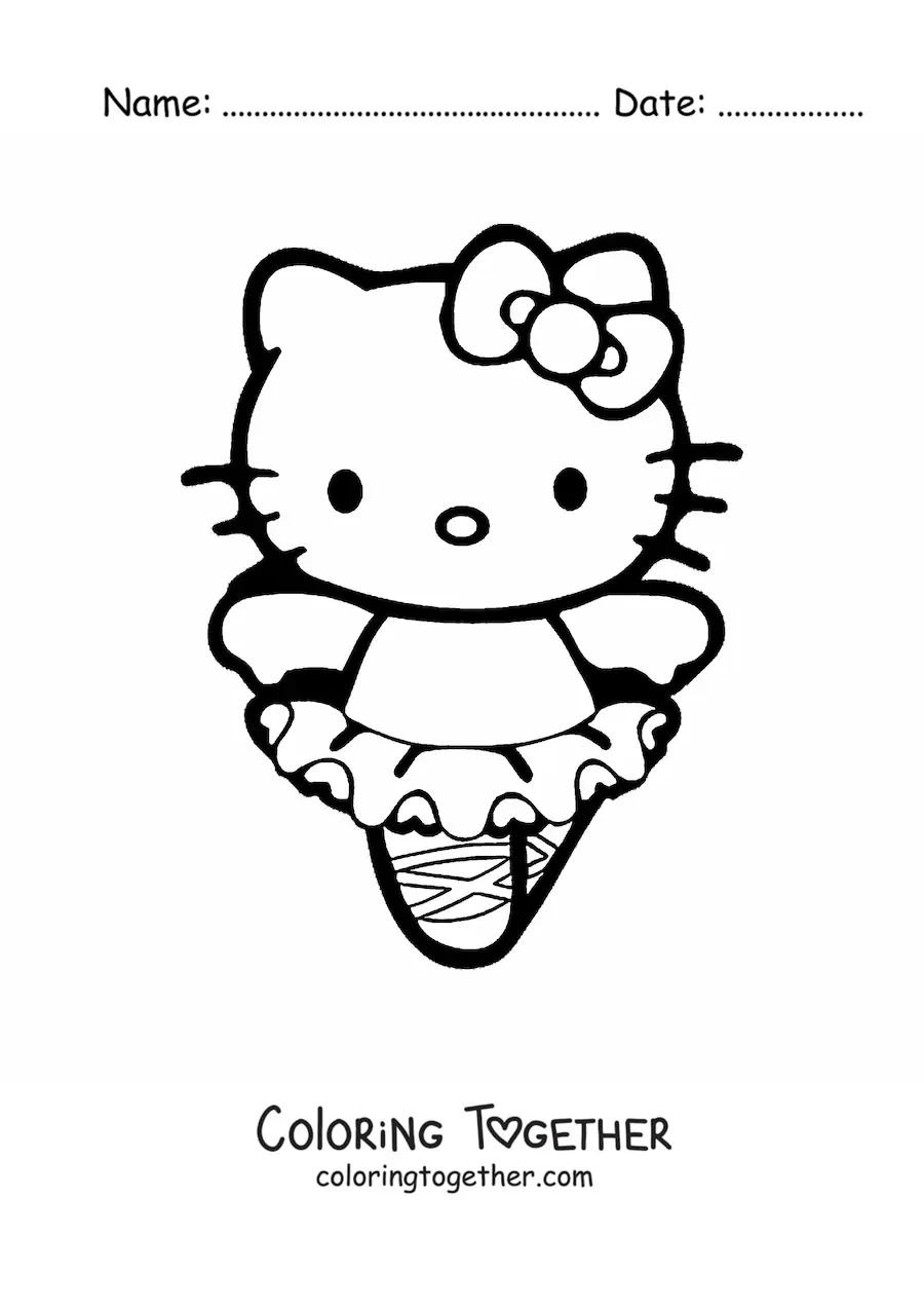 Coloring page of Hello Kitty dressed as a ballerina