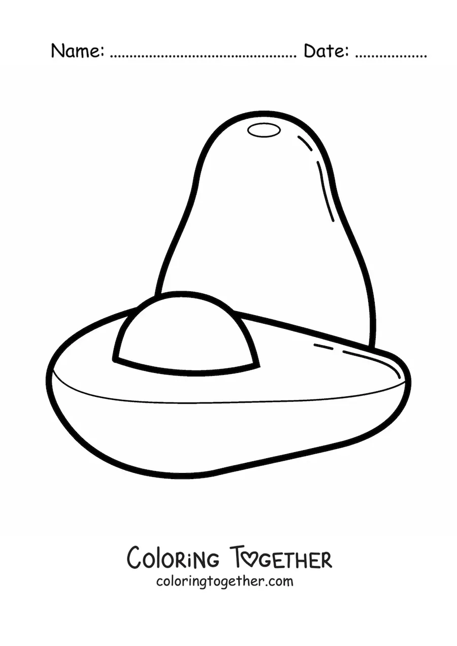 Coloring page of a whole avocado next to half an avocado