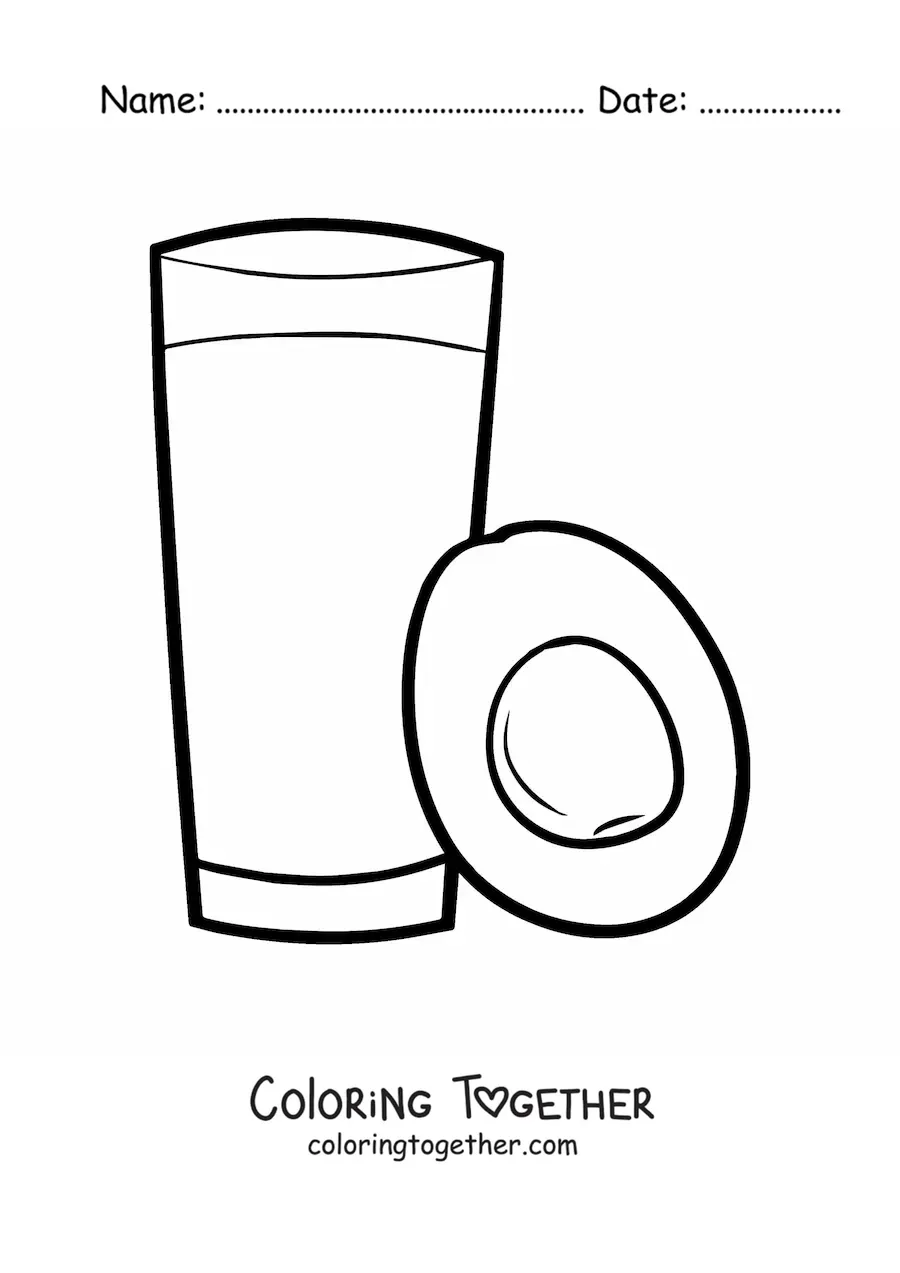 Coloring page of a full glass next to an avocado