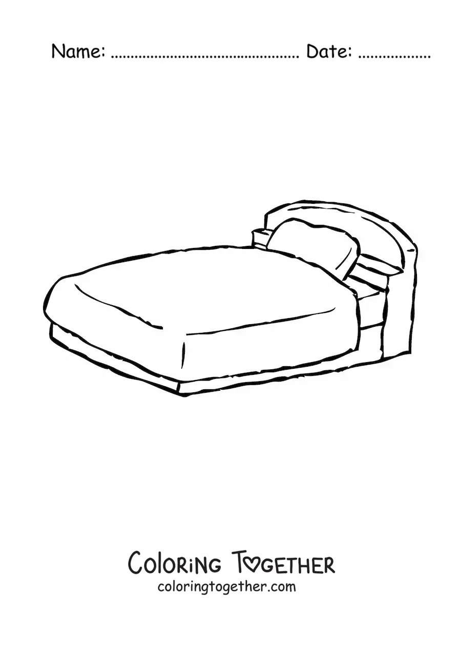 Coloring page of a single bed with a pillow